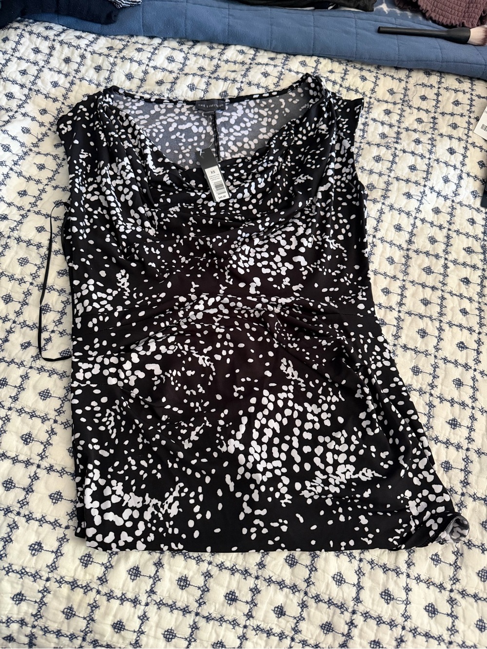 The Limited Black and White Dotted Cowl Neck Camisole